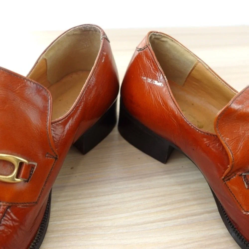 VINTAGE Italian Shoes Kids 35 2.5 Bourbon Brown Leather Horsebit Loafer‎ Formal